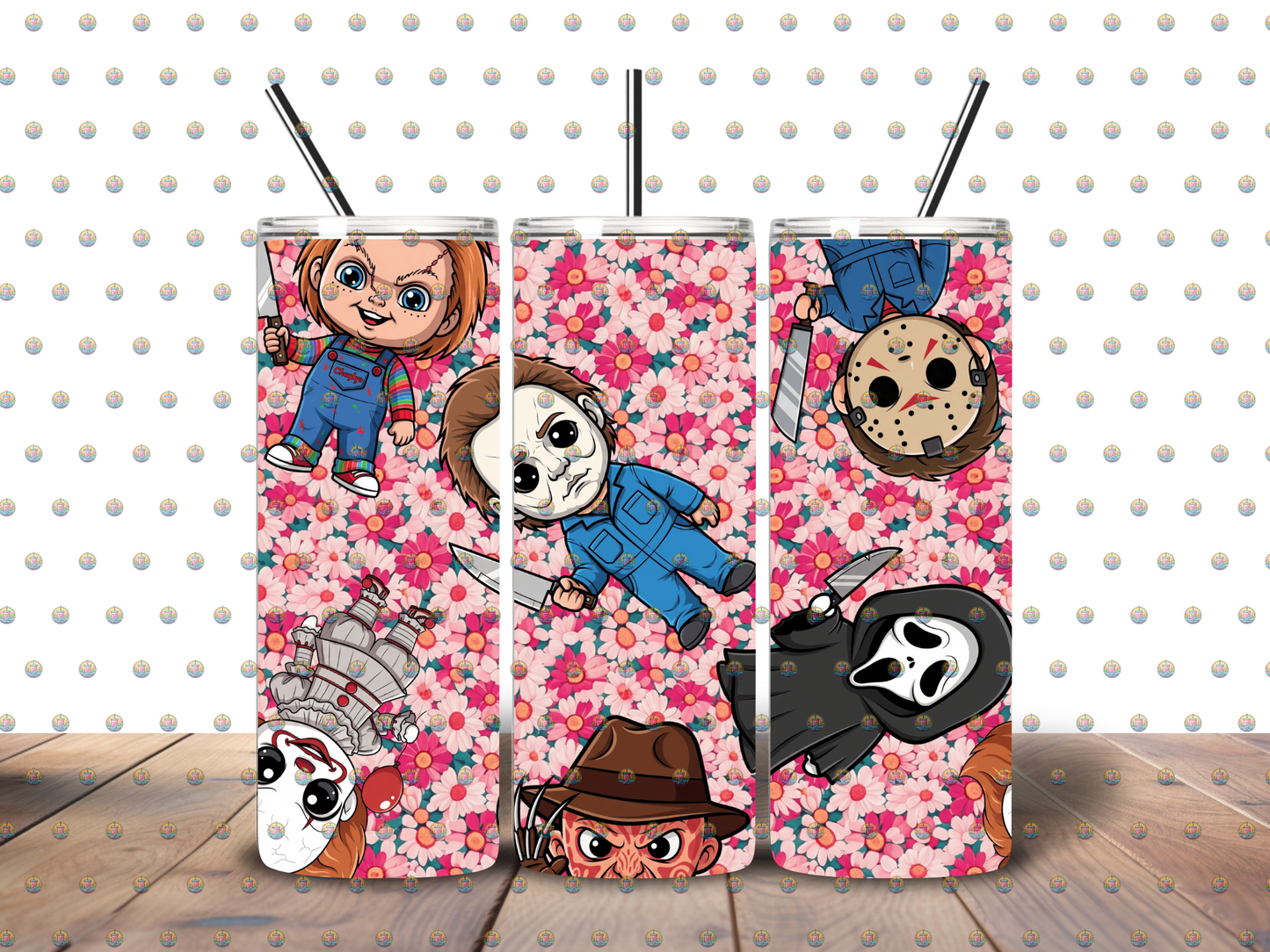 Horror Icons Floral 20 oz Skinny Tumbler