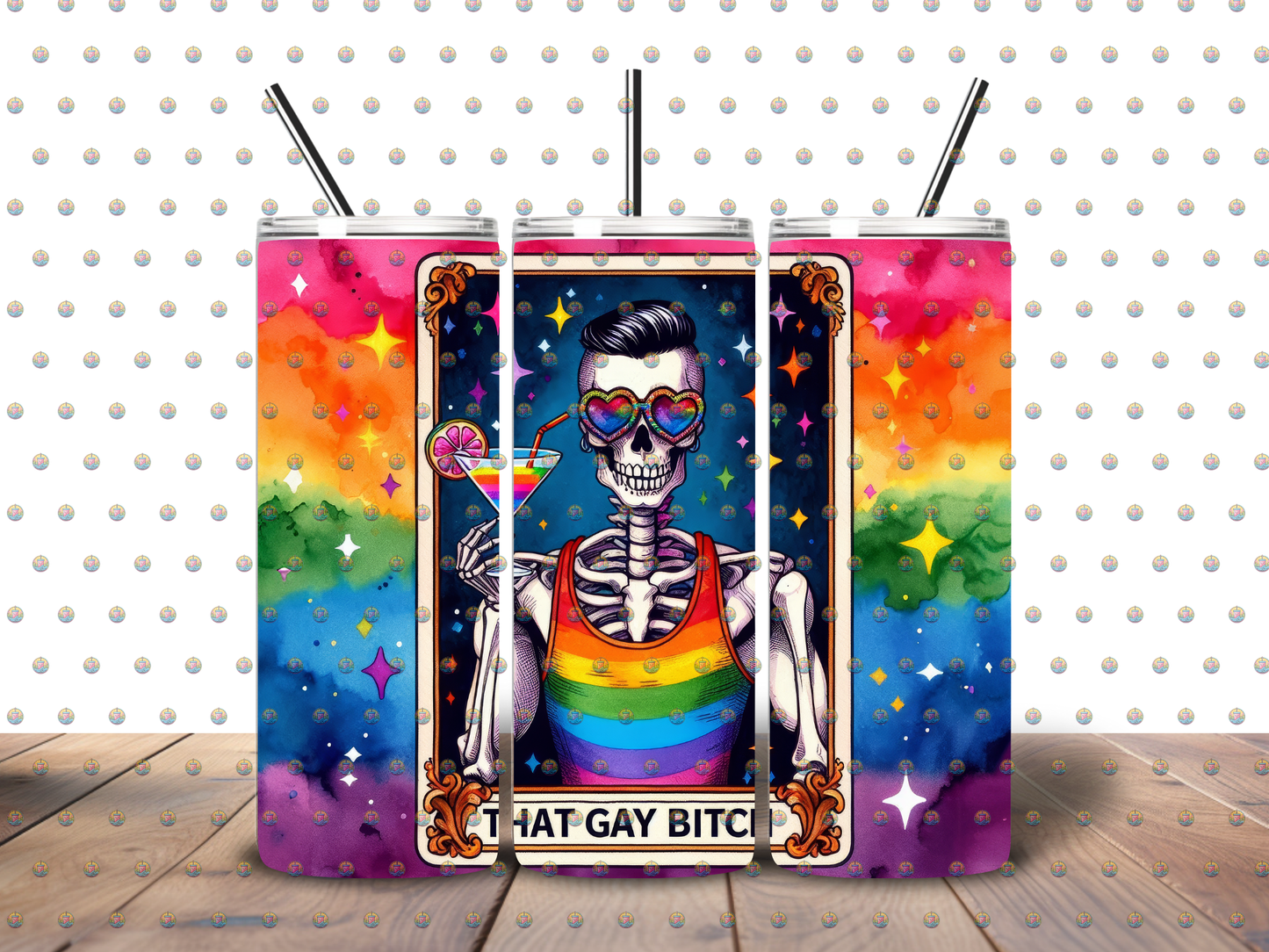 That Gay Bitch Skeleton Pride 20 oz Skinny Tumbler