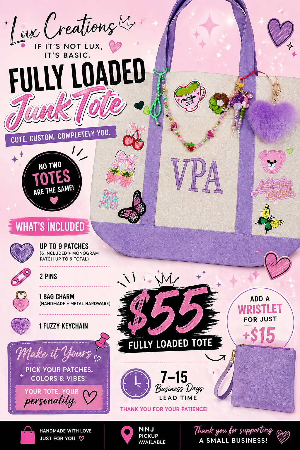 Fully Loaded Junk Tote – Custom Patch + Charm Bag
