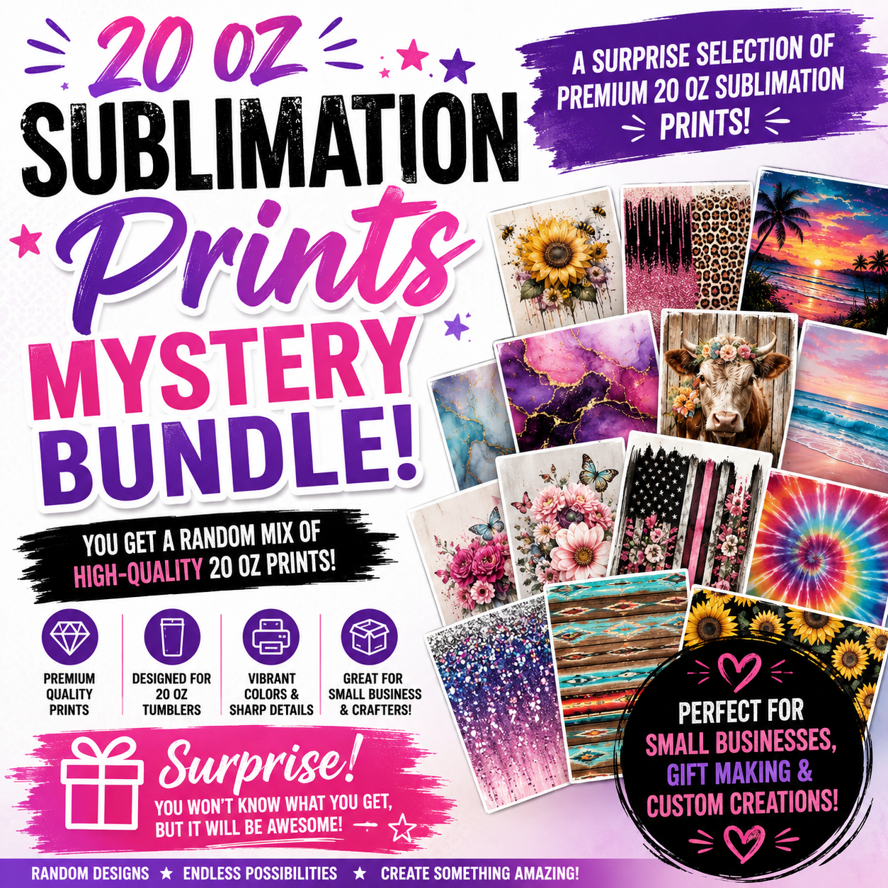 20 oz Ready to press Sublimation Prints Mystery Pack (15pk)