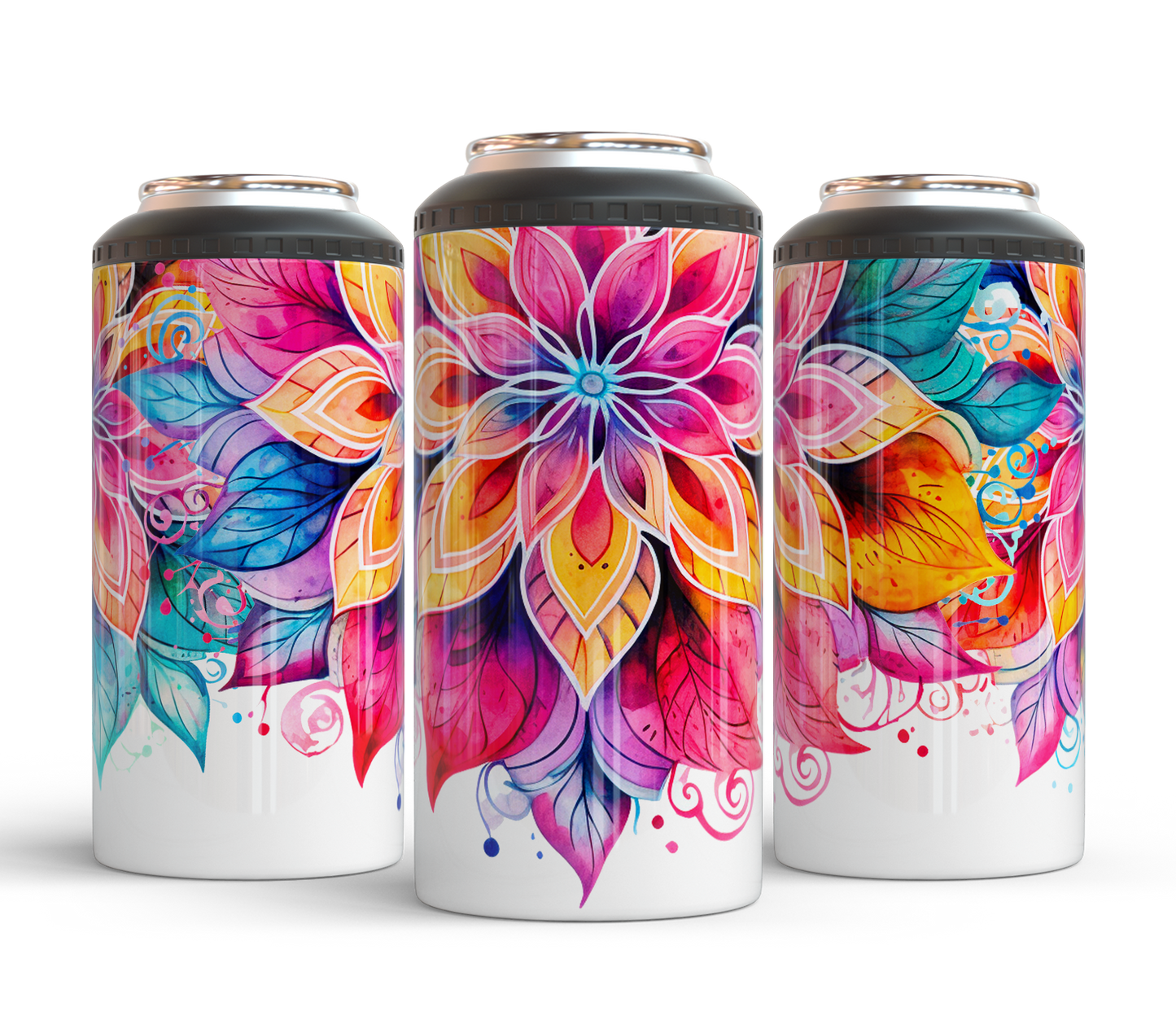 Colorful Floral Can Cooler| Bright Mandala Flower Cup | Aesthetic Gift for Her
