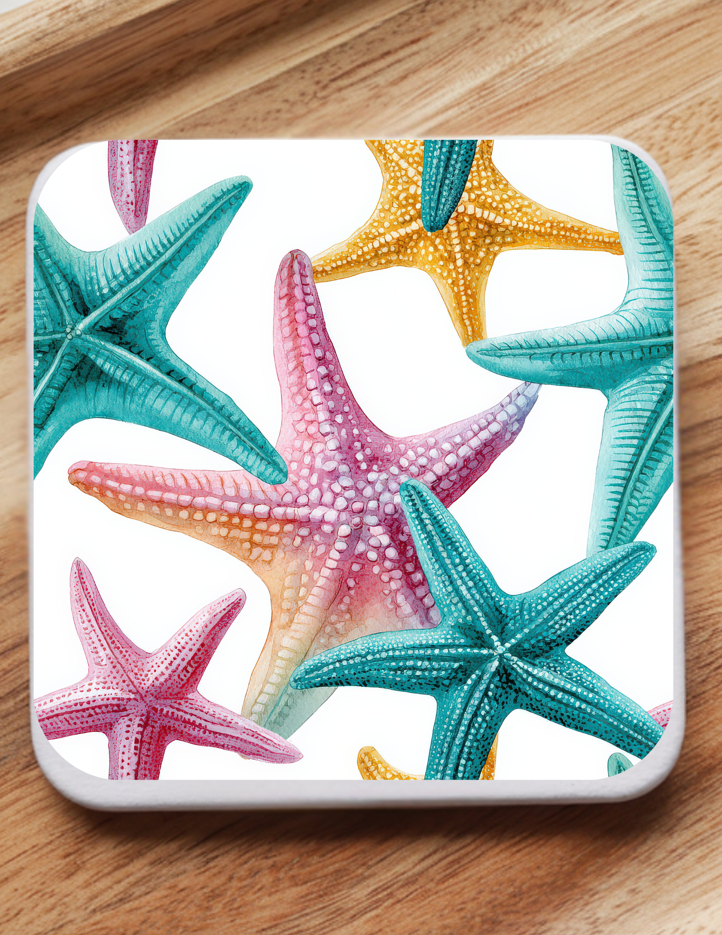Tropical Coastal Coaster Set (5 Pack) | Starfish, Seashells, Surfboards & Beach Vibes