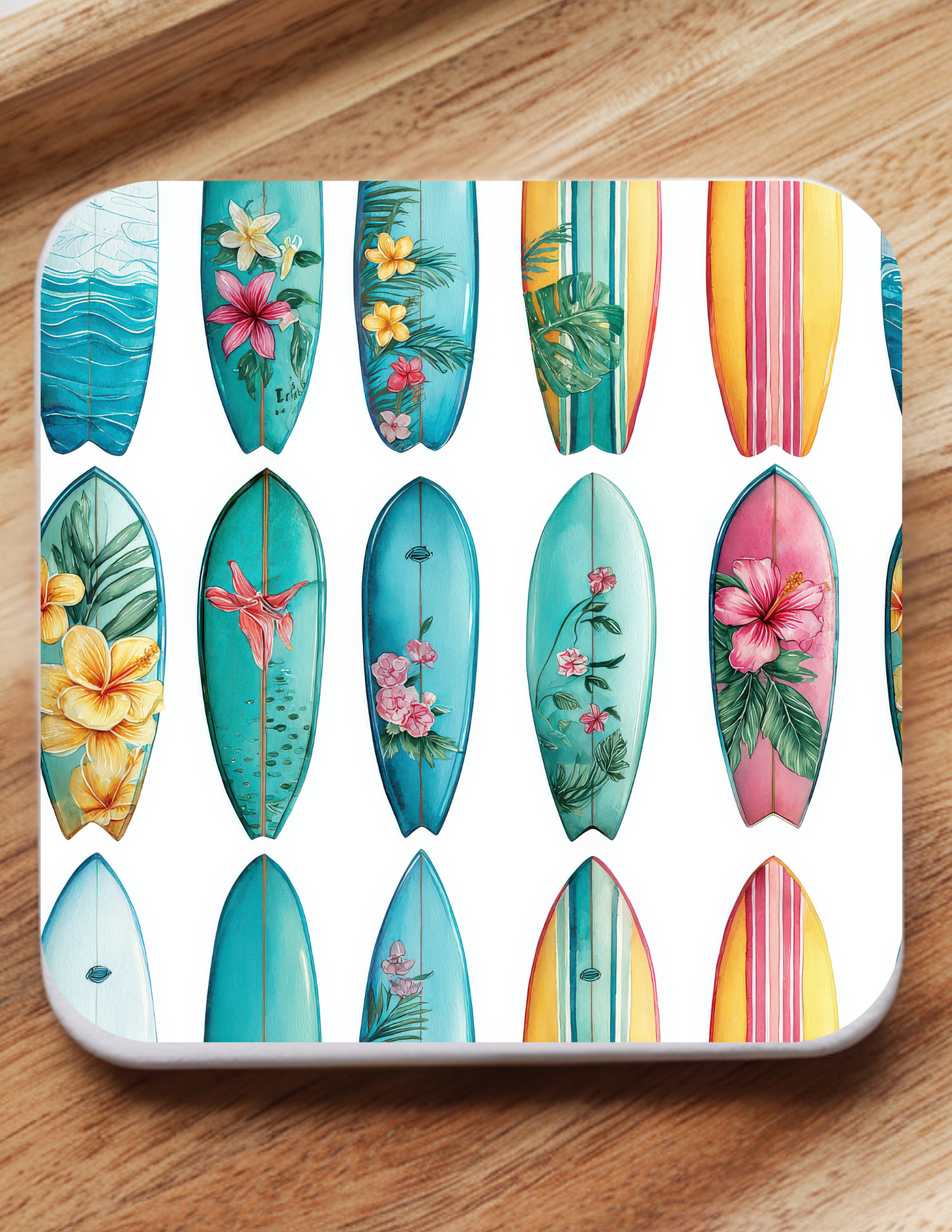 Tropical Coastal Coaster Set (5 Pack) | Starfish, Seashells, Surfboards & Beach Vibes