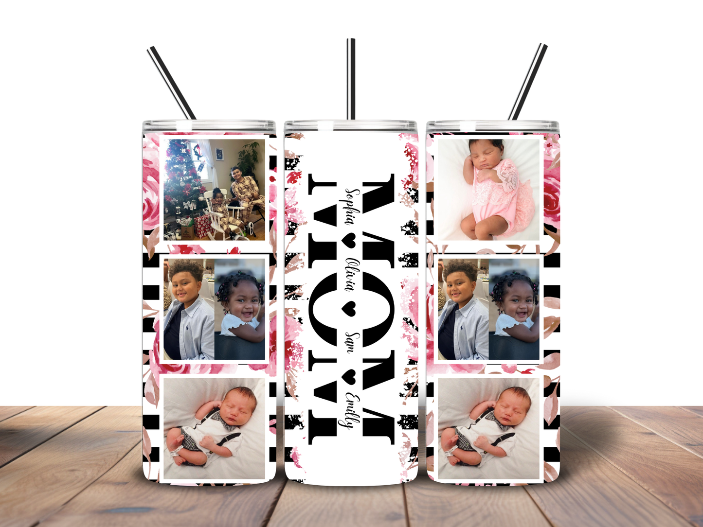 Personalized Photo Collage Tumbler – Custom Name Skinny Tumbler | Memory Keepsake Gift