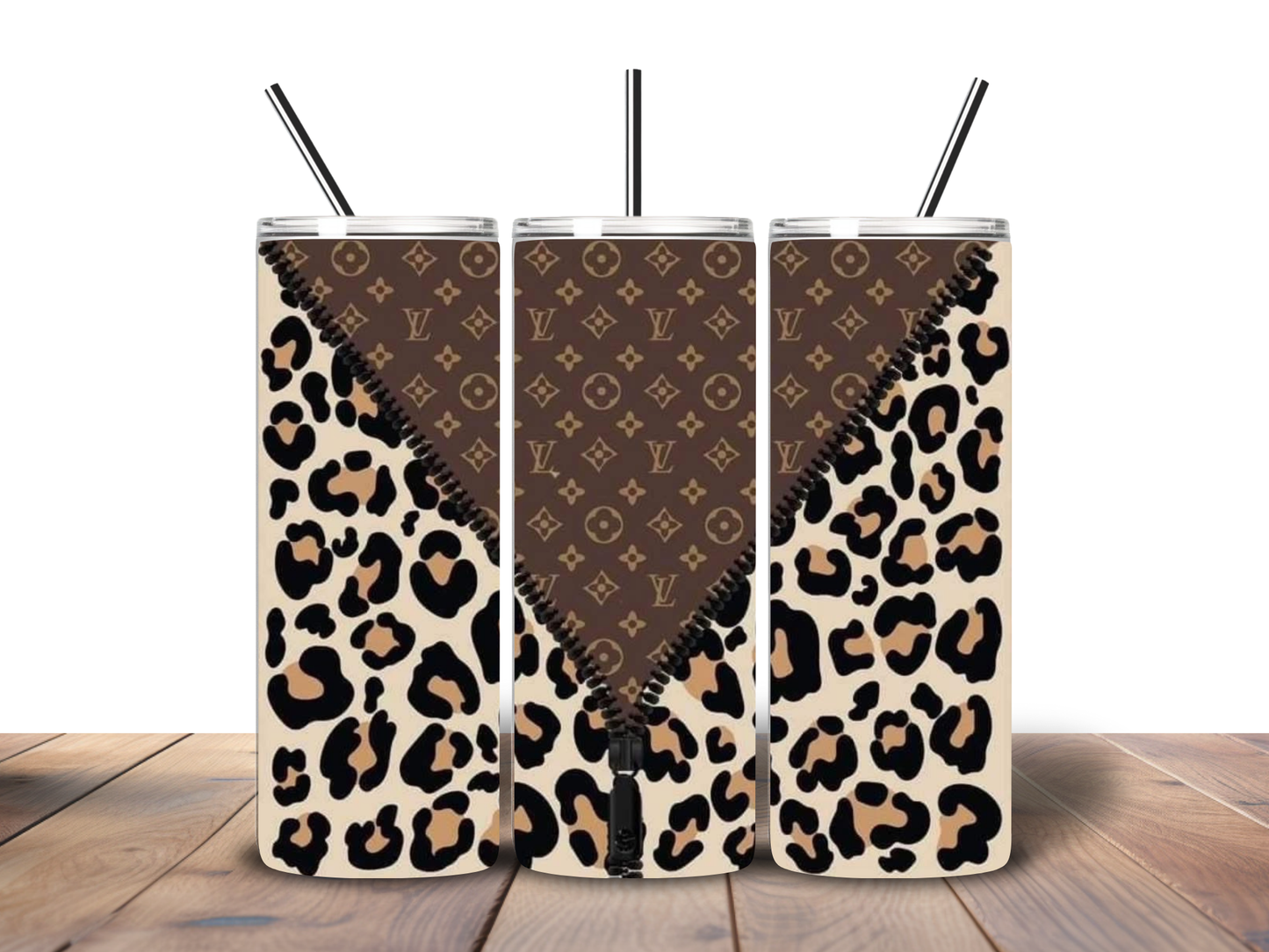 Luxury Leopard Zipper Tumbler – 20 oz Stainless Steel Skinny Tumbler
