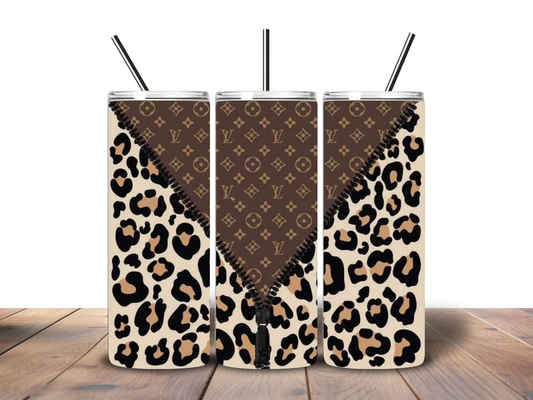 Luxury Leopard Zipper Tumbler – 20 oz Stainless Steel Skinny Tumbler