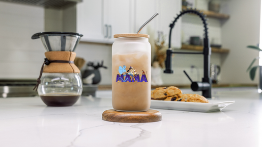 Mama Glass Can Cup – 16oz Frosted Libby Cup with Bamboo Lid & Straw | Cute Mom Coffee Glass