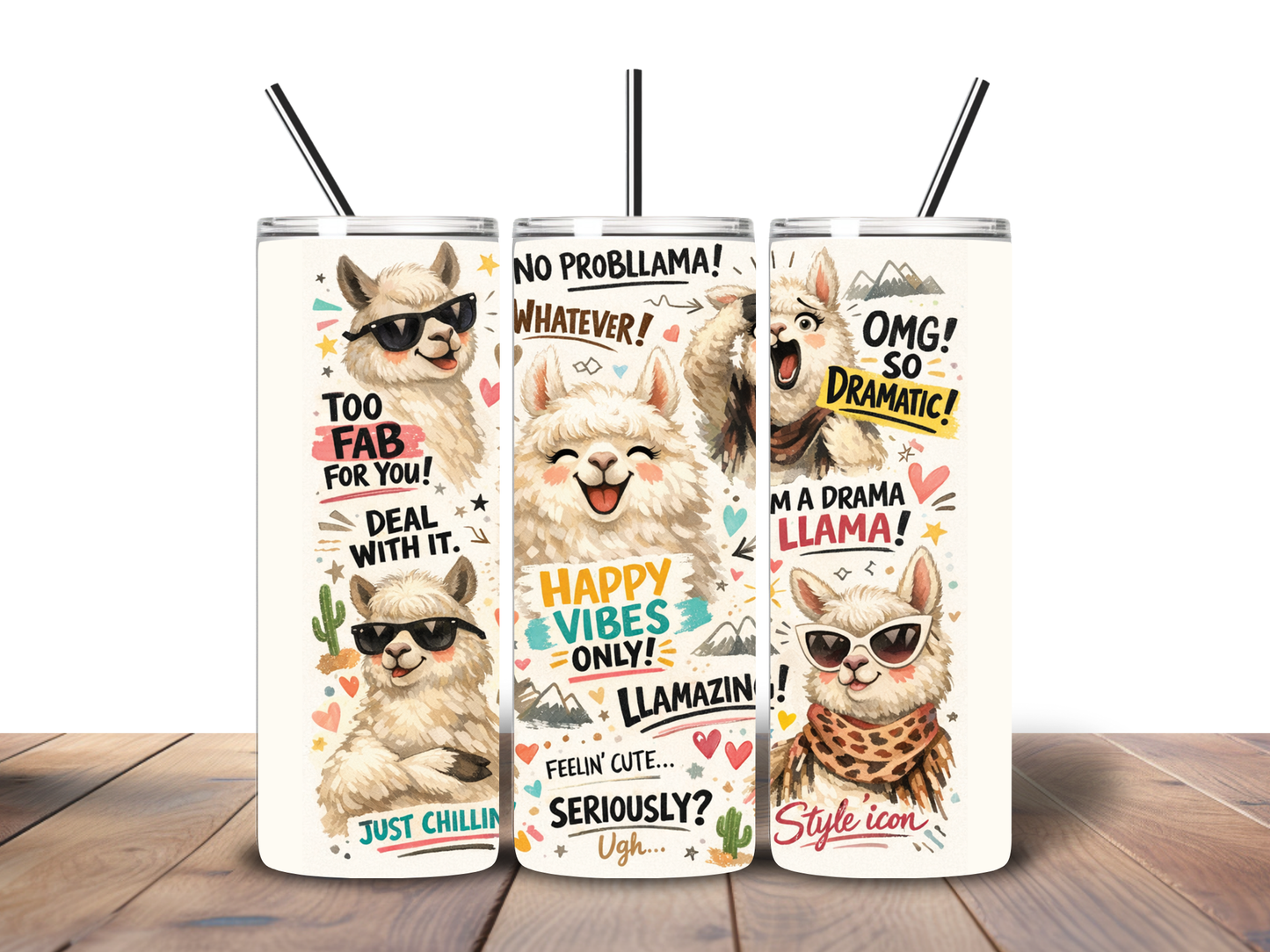 Sassy Llama 20 oz Tumbler – “No Probllama” Funny Cute Cup