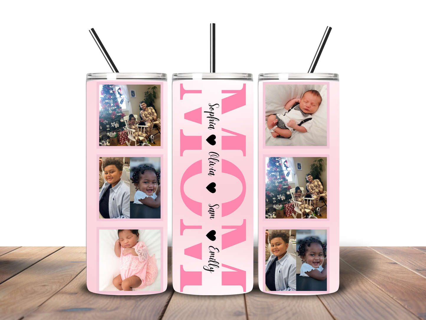 Personalized Photo Collage Tumbler – Custom Name Skinny Tumbler | Memory Keepsake Gift