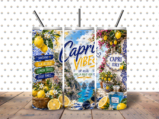 La Dolce Vita| Capri Vibes| Italy| Lemon 20 oz Skinny Tumbler