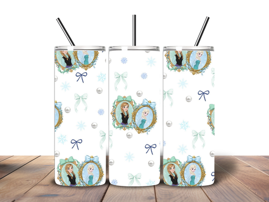 Snow Princess Inspired Tumbler – 20 oz Winter Bow & Snowflake Skinny Tumbler
