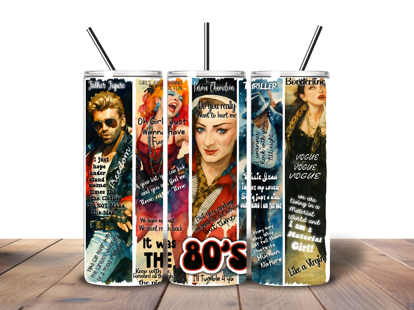 80’s Music Inspired Tumbler – Retro Pop Culture 20oz Skinny Tumbler with Straw