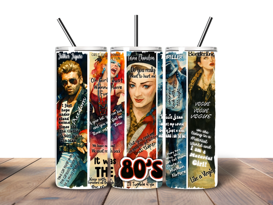 80’s Music Inspired Tumbler – Retro Pop Culture 20oz Skinny Tumbler with Straw