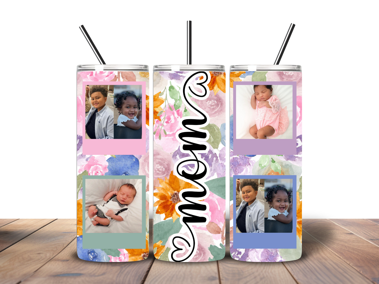 Personalized Photo Collage Tumbler – Custom Name Skinny Tumbler | Memory Keepsake Gift
