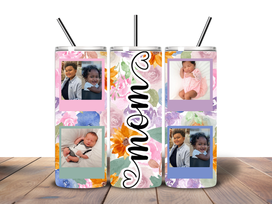 Personalized Photo Collage Tumbler – Custom Name Skinny Tumbler | Memory Keepsake Gift