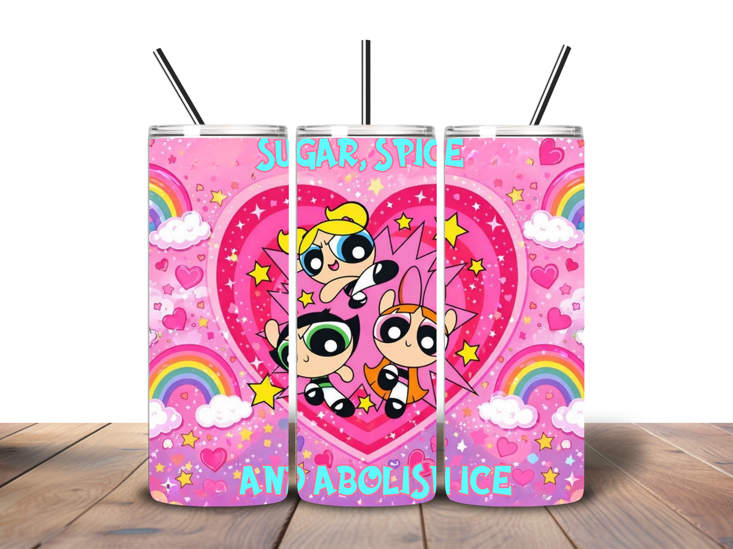 Sugar, Spice & ABOLISH Ice 20oz Tumbler | Cartoon Girl Aesthetic Cup | Cute Nostalgic Drinkware