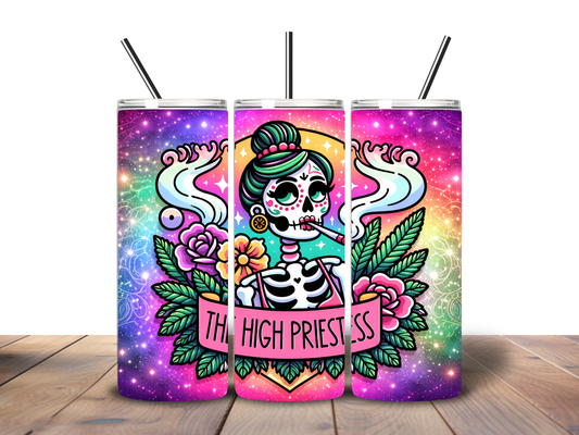 The High Priestess 20oz Skinny Tumbler | Spooky Stoner Tumbler | Gothic Sugar Skull Cup | Cannabis Goddess Drinkware