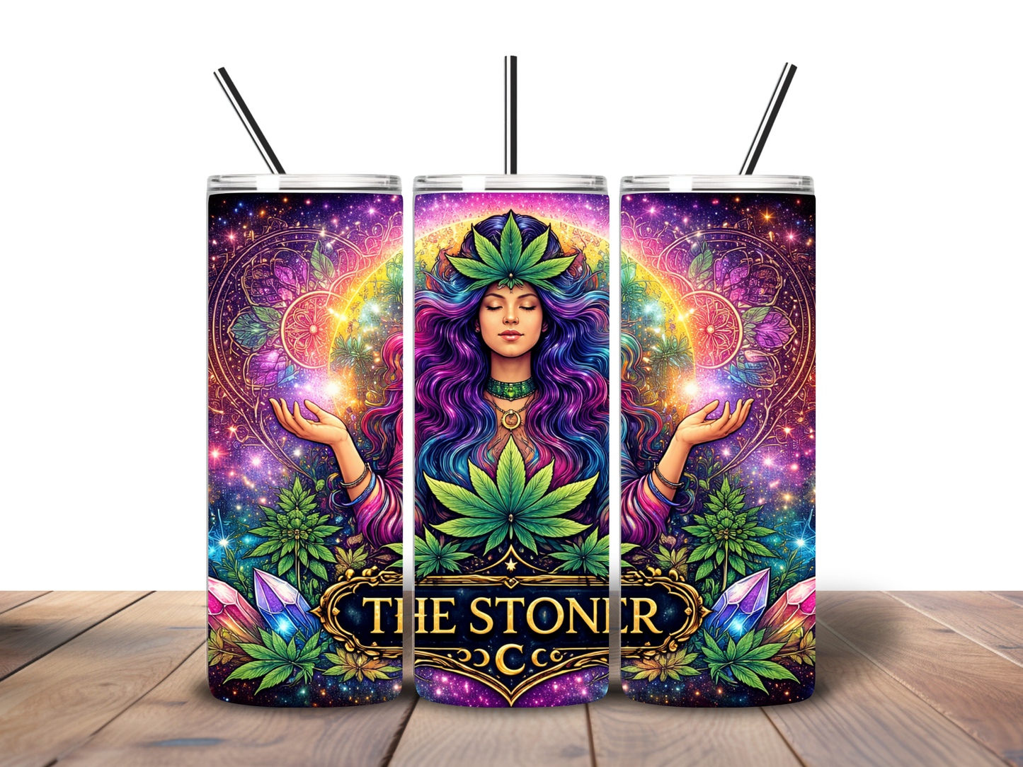 The Stoner Goddess 20oz Skinny Tumbler | Spiritual Cannabis Tumbler | Cosmic Goddess Cup | Boho Witchy Drinkware