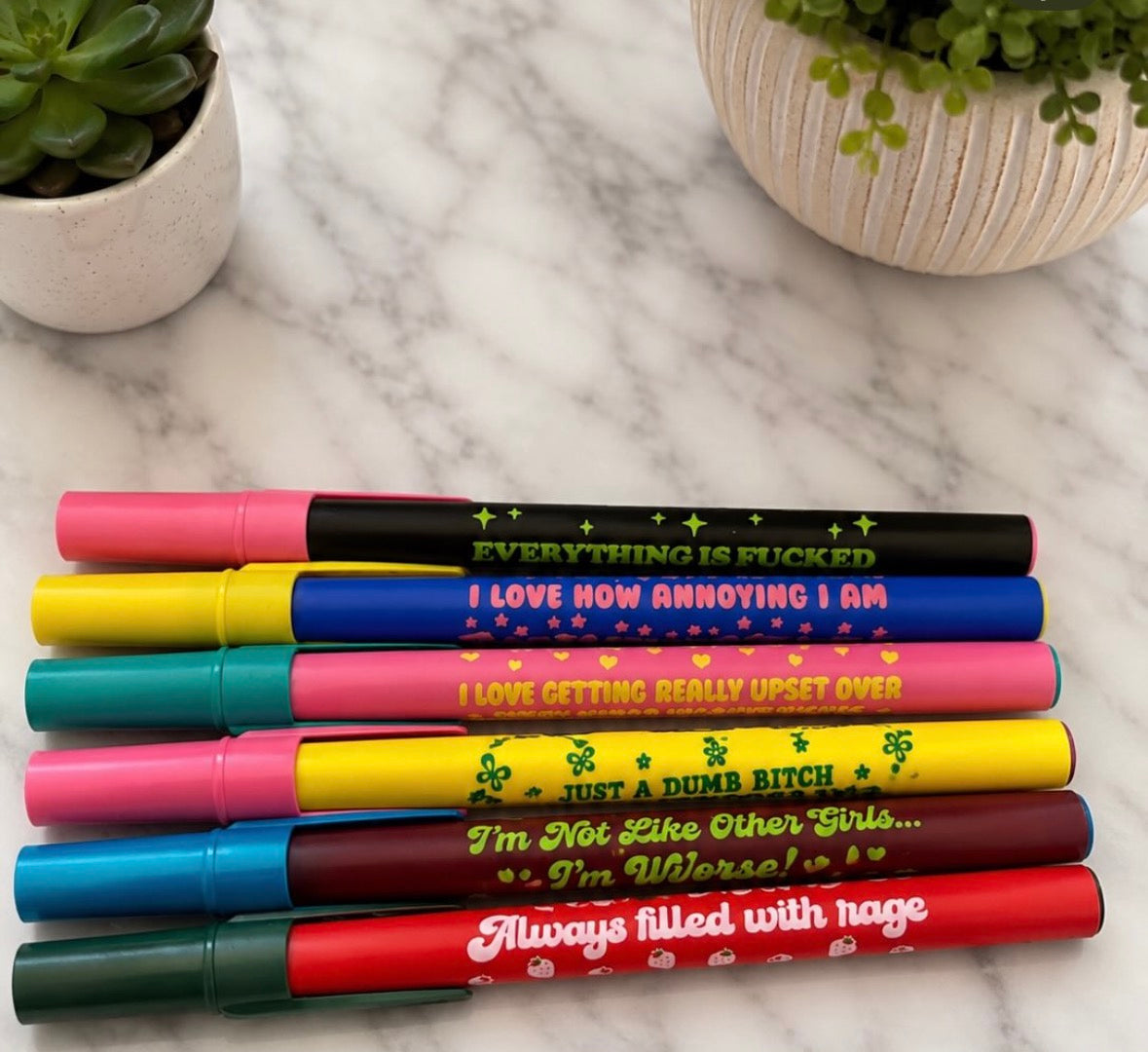 Sassy Statement Gel Pens | Funny Retro Quote Pens | Colorful Black Ink Pens