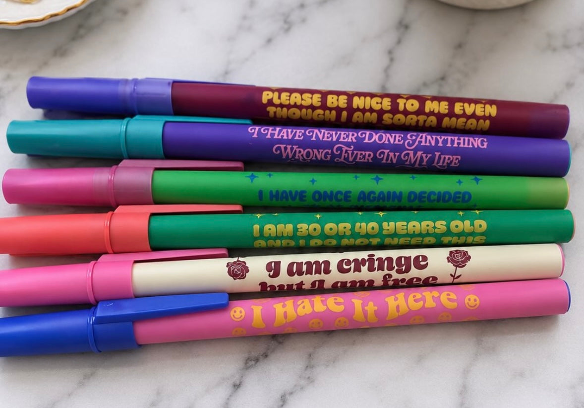 Sassy Statement Gel Pens | Funny Retro Quote Pens | Colorful Black Ink Pens
