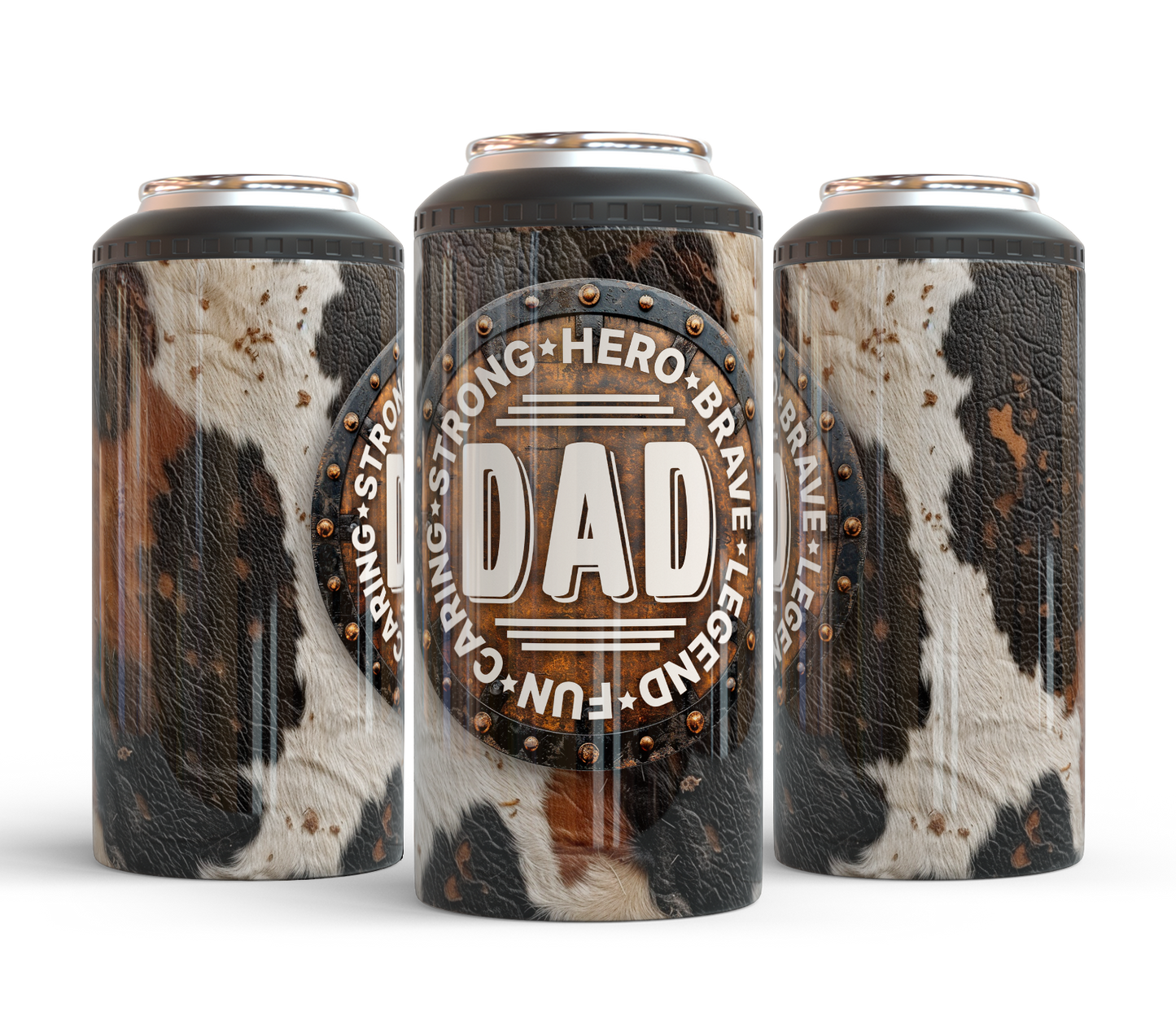 Dad Can Cooler | Western Cowhide Slim Can Holder | Father’s Day Gift for Dad | Strong Brave Legend