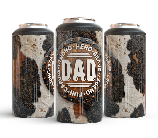 Dad Can Cooler | Western Cowhide Slim Can Holder | Father’s Day Gift for Dad | Strong Brave Legend